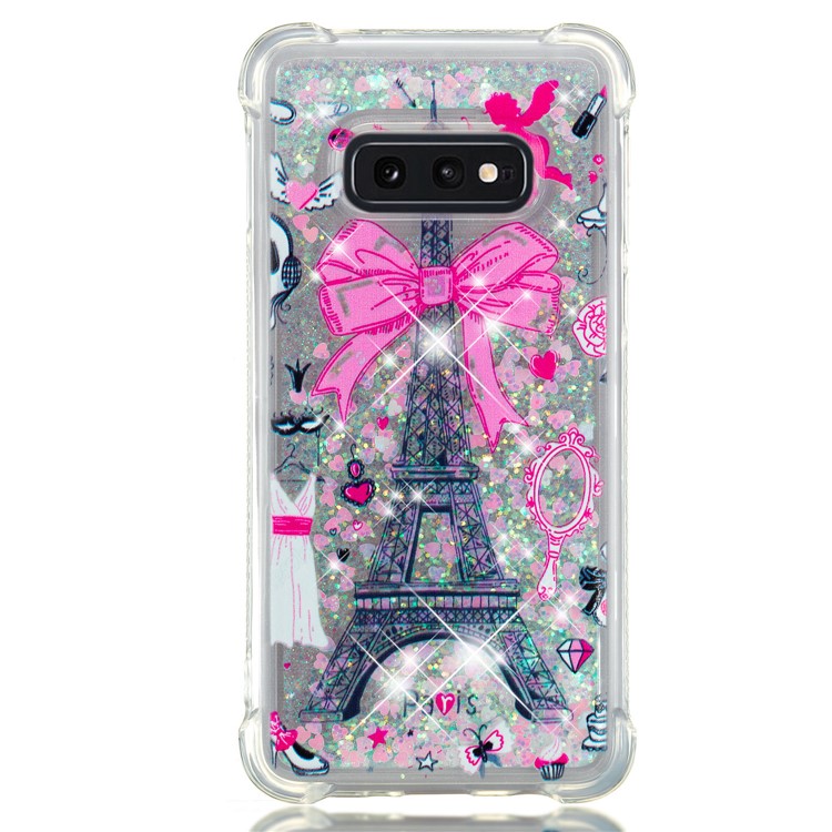 Dynamic Glitter Powder Heart Shaped Sequins TPU Cover for Samsung Galaxy S10e - Eiffel Tower and Bowknot-2