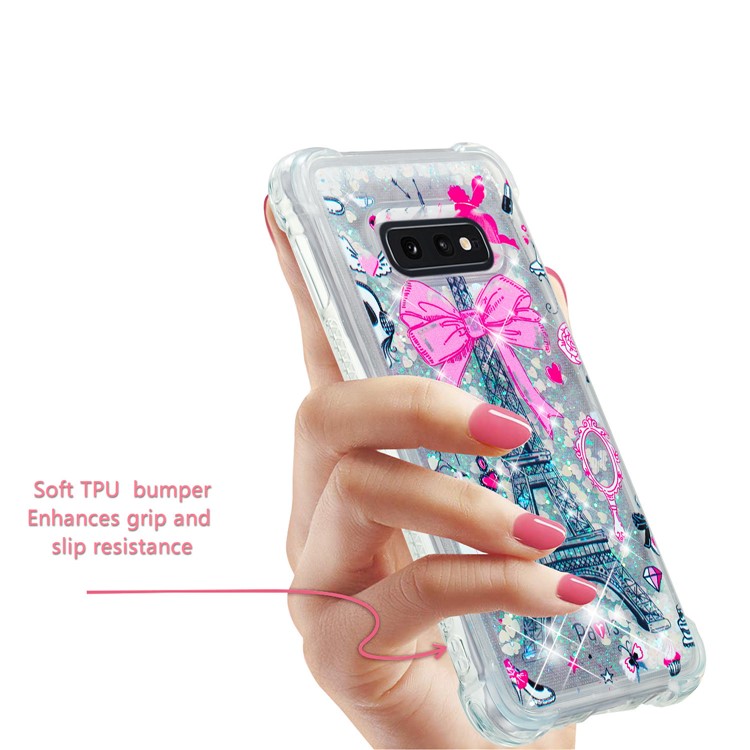 Dynamic Glitter Powder Heart Shaped Sequins TPU Cover for Samsung Galaxy S10e - Eiffel Tower and Bowknot-5