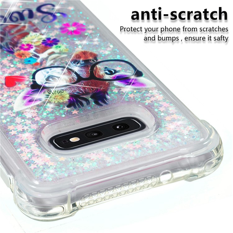 Dynamic Glitter Powder Heart Shaped Sequins TPU Case for Samsung Galaxy S10e - Giraffe Wearing Glasses-7