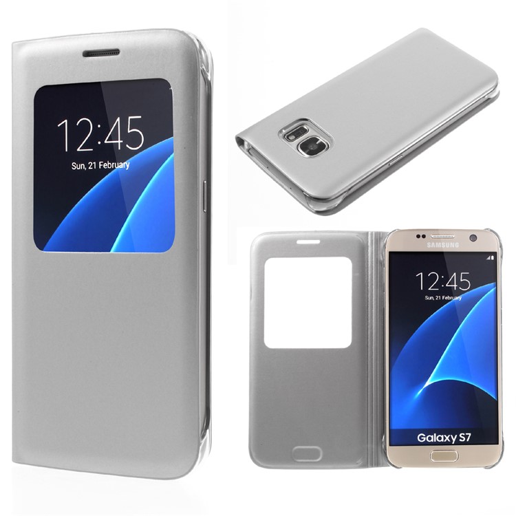 

Leather Flip Case with View Window for Samsung Galaxy S7 G930 - Grey