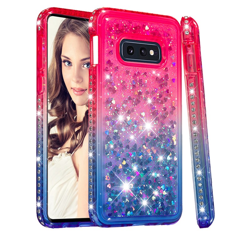 Rhinestone Decor Gradient Glitter Powder Quicksand TPU Phone Cover for Samsung Galaxy S10e - Red/Blue-1