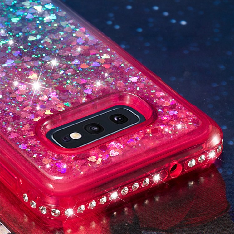 Rhinestone Decor Gradient Glitter Powder Quicksand TPU Phone Cover for Samsung Galaxy S10e - Red/Blue-6