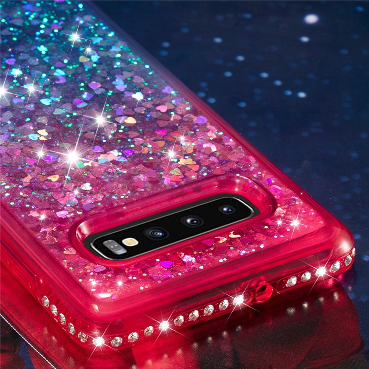 For Samsung Galaxy S10 Plus TPU Case Rhinestone Decor Gradient Glitter Powder Quicksand Cover - Red/Blue-6