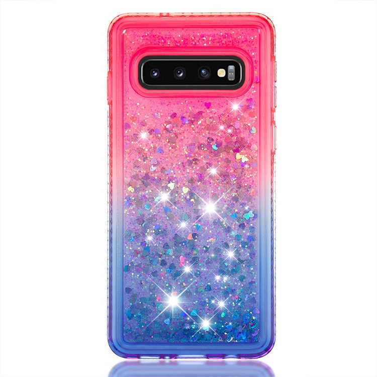 Rhinestone Decor Gradient Glitter Powder Quicksand TPU Phone Case for Samsung Galaxy S10 - Red/Blue-3