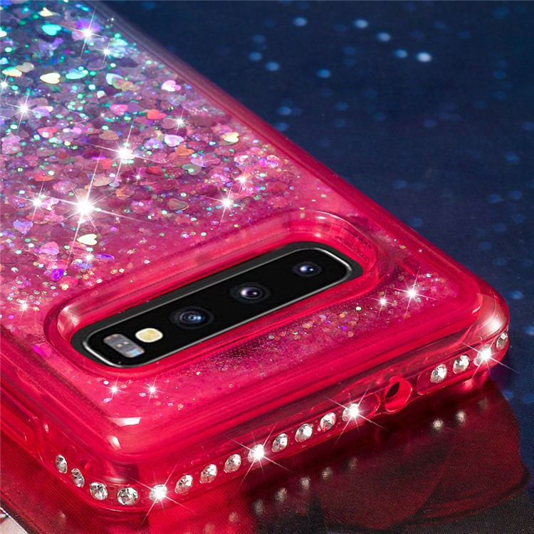 Rhinestone Decor Gradient Glitter Powder Quicksand TPU Phone Case for Samsung Galaxy S10 - Red/Blue-6