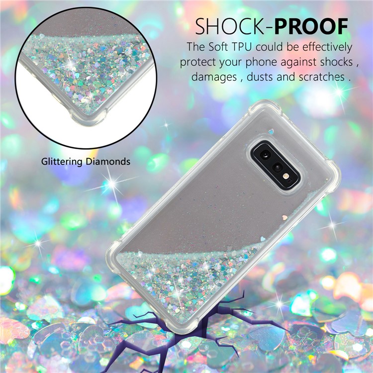 Dynamic Glitter Powder Heart Shaped Sequins TPU Shockproof Case for Samsung Galaxy S10e - Green-4