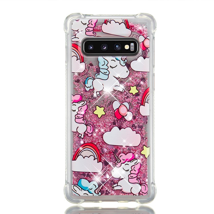 Dynamic Glitter Powder Heart Shaped Sequins TPU Case for Samsung Galaxy S10 - Unicorn and Stars-2