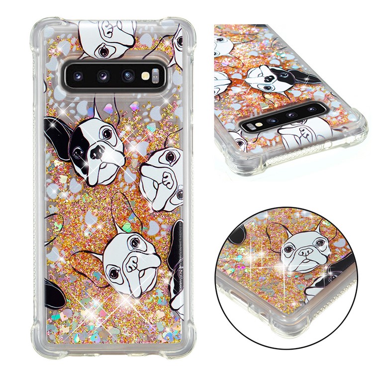 

Dynamic Glitter Powder Heart Shaped Sequins TPU Case for Samsung Galaxy S10 - Dog Pattern, Galaxy S10