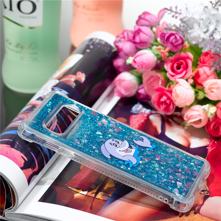 Dynamic Glitter Powder Heart Shaped Sequins TPU Case for Samsung Galaxy S10 - Dolphin-2