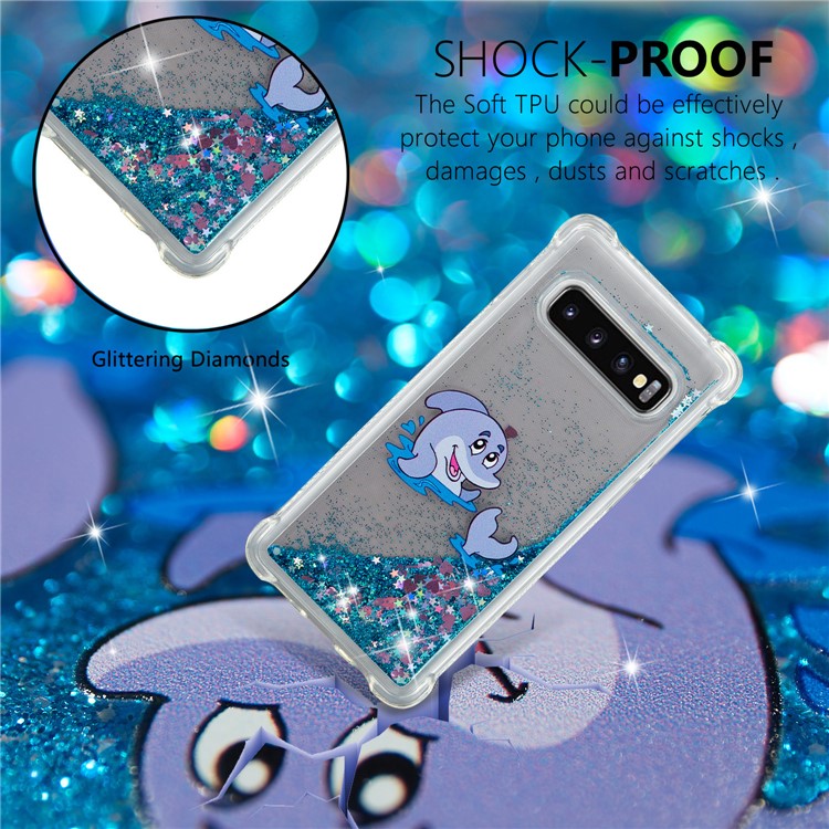 Dynamic Glitter Powder Heart Shaped Sequins TPU Case for Samsung Galaxy S10 - Dolphin-3