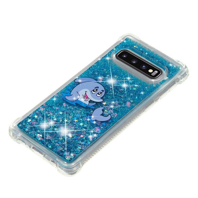 Dynamic Glitter Powder Heart Shaped Sequins TPU Case for Samsung Galaxy S10 - Dolphin-5