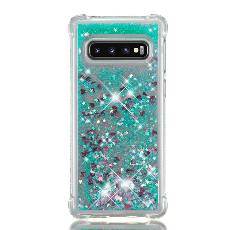 Dynamic Glitter Powder Heart Shaped Sequins TPU Shockproof Case for Samsung Galaxy S10 - Green-2