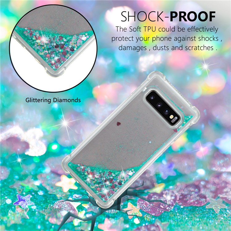 Dynamic Glitter Powder Heart Shaped Sequins TPU Shockproof Case for Samsung Galaxy S10 - Green-4