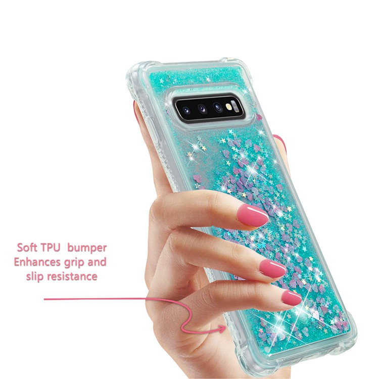 Dynamic Glitter Powder Heart Shaped Sequins TPU Shockproof Case for Samsung Galaxy S10 - Green-5