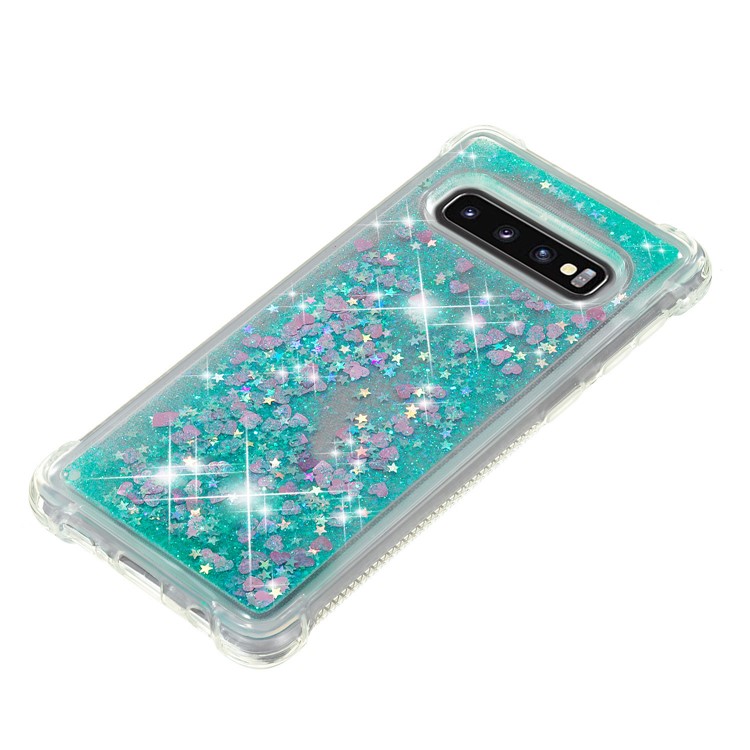 Dynamic Glitter Powder Heart Shaped Sequins TPU Shockproof Case for Samsung Galaxy S10 - Green-6