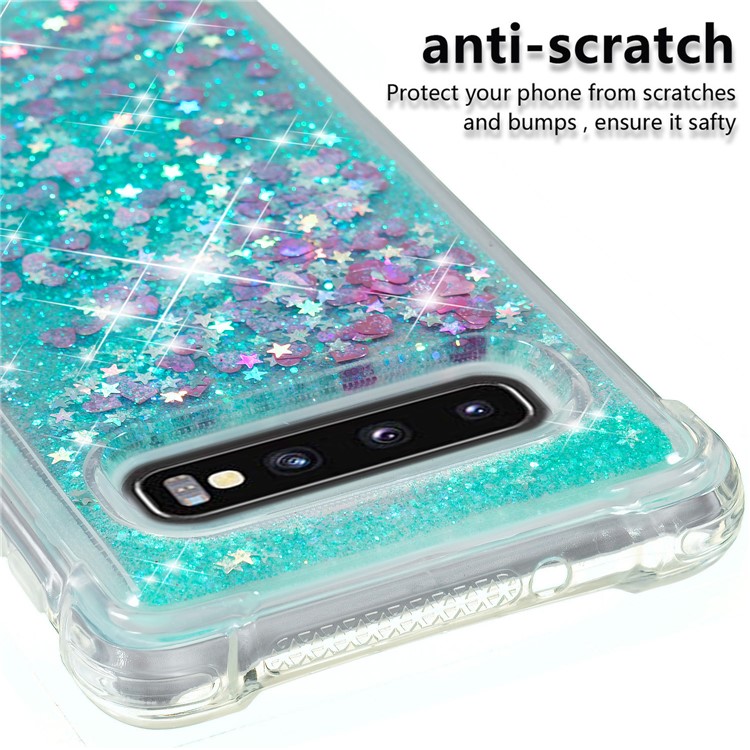 Dynamic Glitter Powder Heart Shaped Sequins TPU Shockproof Case for Samsung Galaxy S10 - Green-7