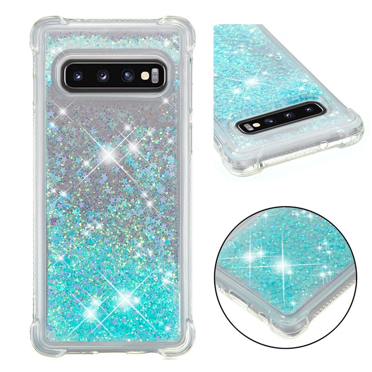 

Dynamic Glitter Powder Heart Shaped Sequins TPU Shockproof Case for Samsung Galaxy S10 - Baby Blue, Galaxy S10