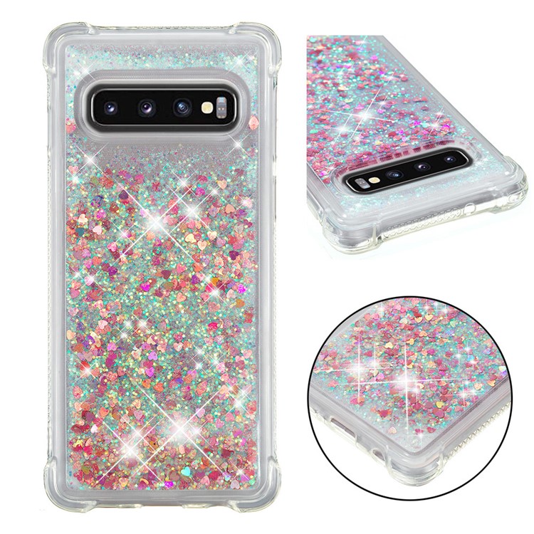 

Dynamic Glitter Powder Heart Shaped Sequins TPU Shockproof Case for Samsung Galaxy S10 - Orange, Galaxy S10