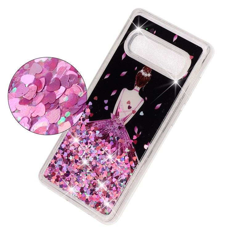 Moving Glitter Powder Sequins Patterned TPU Case for Samsung Galaxy S10 - Pretty Girl's Back-3