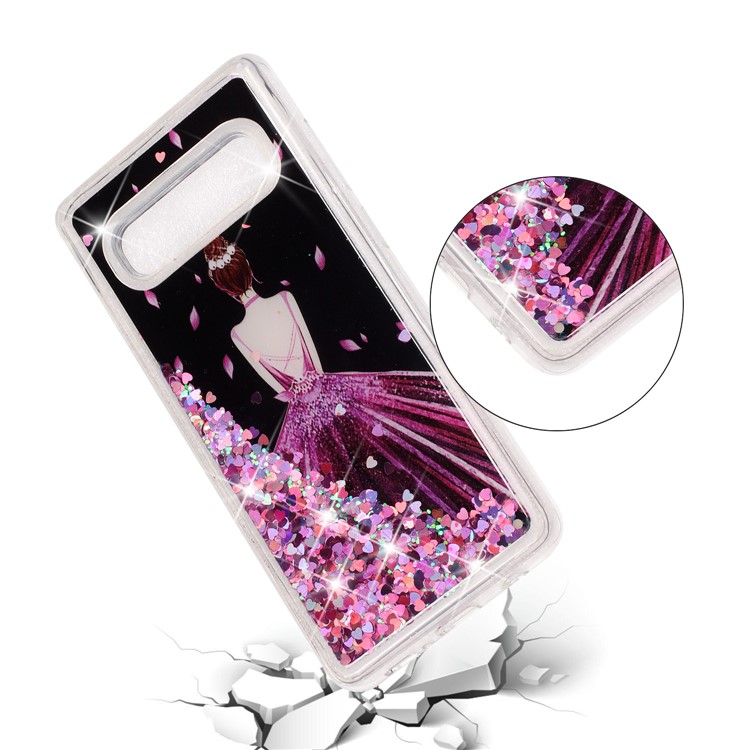 Moving Glitter Powder Sequins Patterned TPU Case for Samsung Galaxy S10 - Pretty Girl's Back-4