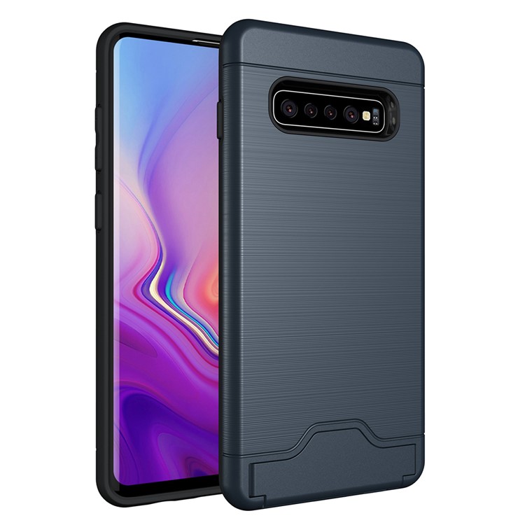 

Матовый Корпус PC + TPU С Гнездом Для Карты И Подставкой Для Samsung Galaxy S10 Plus - Темно-синий, Galaxy S10 Plus