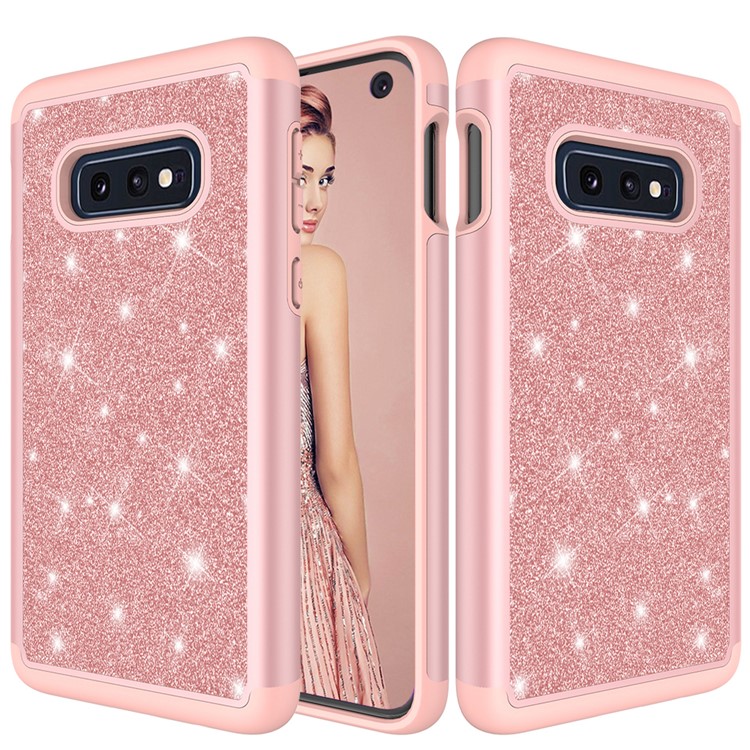 

Для Samsung Galaxy S10E Флэш-пудра Кожа Кожа ТПУ Гель Сотовый Телефон Крышка - Розовое Золото, Galaxy S10e