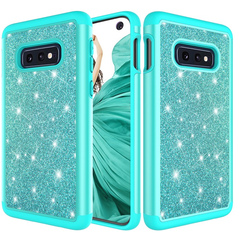 

Для Samsung Galaxy S10E Флэш-пудра Кожа Кожа ТПУ Гель Сотовый Телефон Крышка - Синий, Galaxy S10e