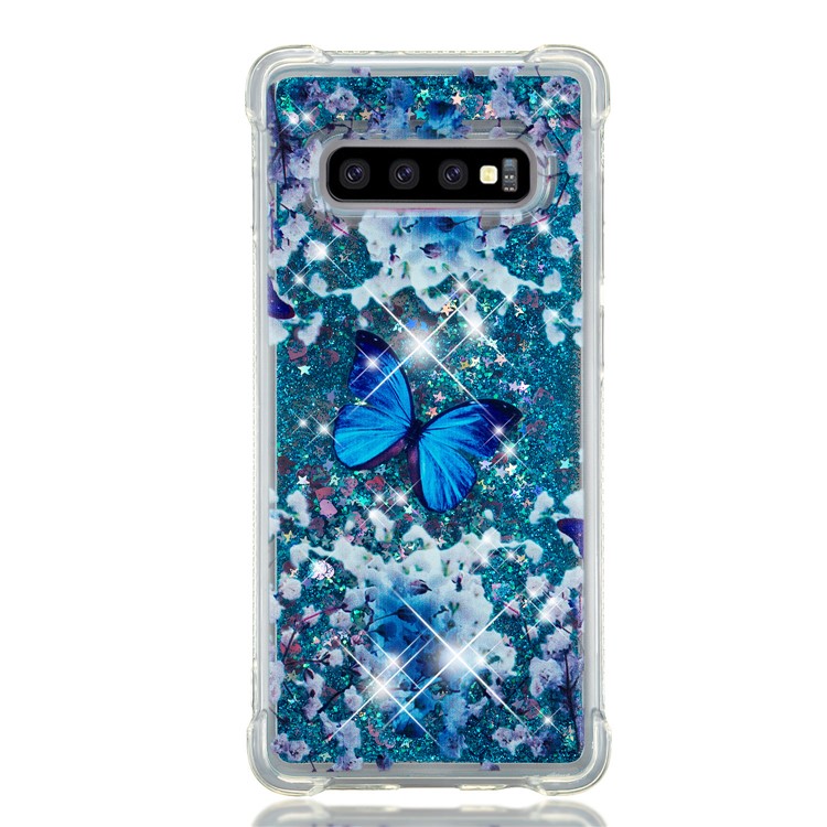 Dynamic Glitter Powder Heart Shaped Sequins TPU Shell for Samsung Galaxy S10 Plus - Blue Butterfly-2