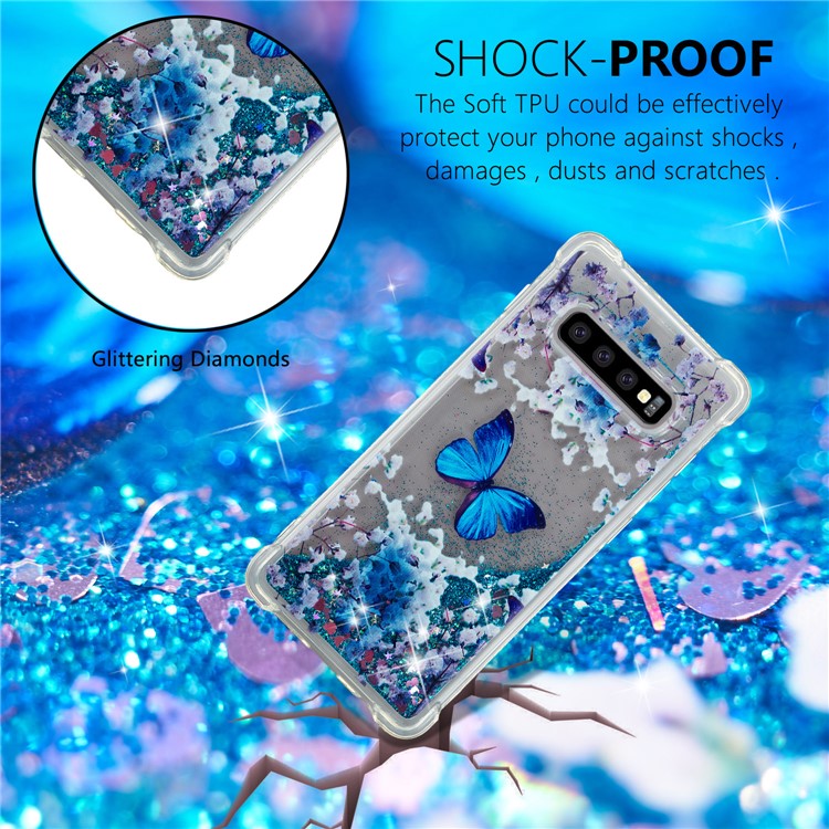 Dynamic Glitter Powder Heart Shaped Sequins TPU Shell for Samsung Galaxy S10 Plus - Blue Butterfly-4