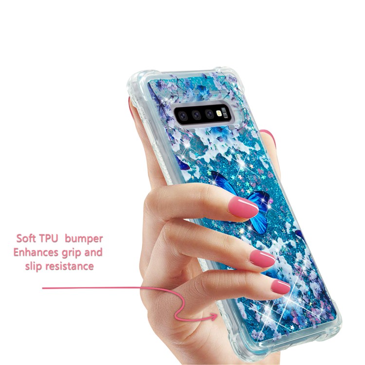 Dynamic Glitter Powder Heart Shaped Sequins TPU Shell for Samsung Galaxy S10 Plus - Blue Butterfly-5