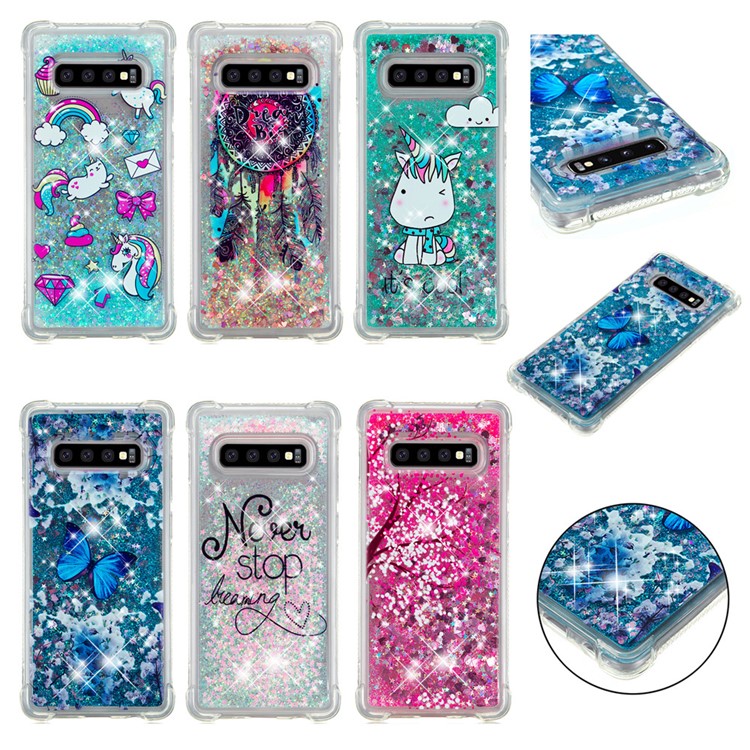 Dynamic Glitter Powder Heart Shaped Sequins TPU Shell for Samsung Galaxy S10 Plus - Blue Butterfly-8