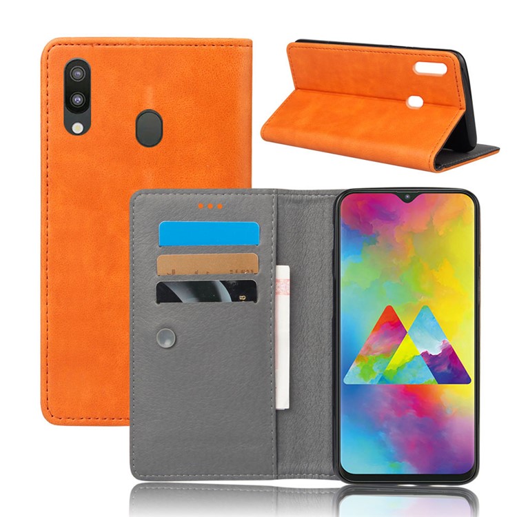 

Crazy Horse Leather Flip Case with Suction Cup for Samsung Galaxy M20 - Orange, Galaxy M20