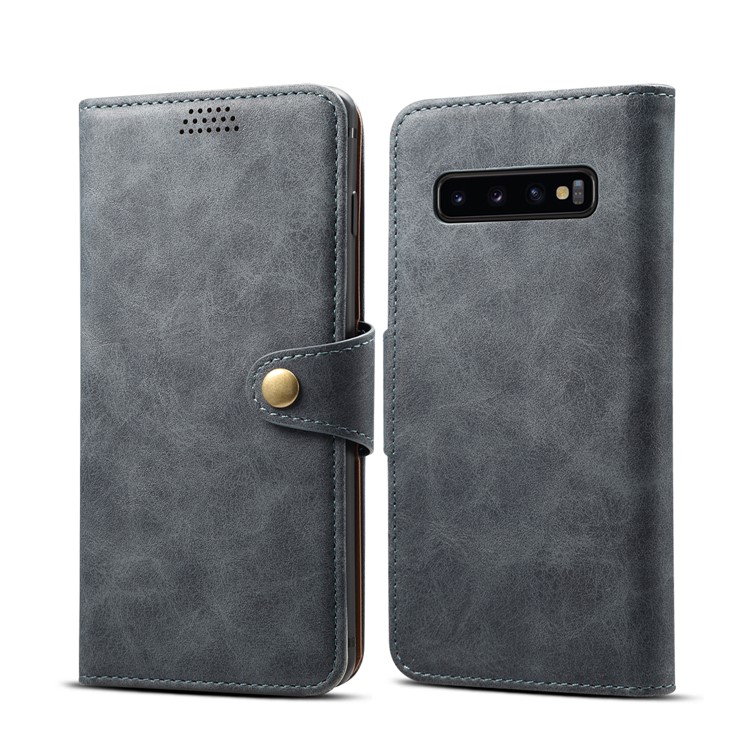 Leather Wallet Stand Mobile Case for Samsung Galaxy S10 - Grey-1