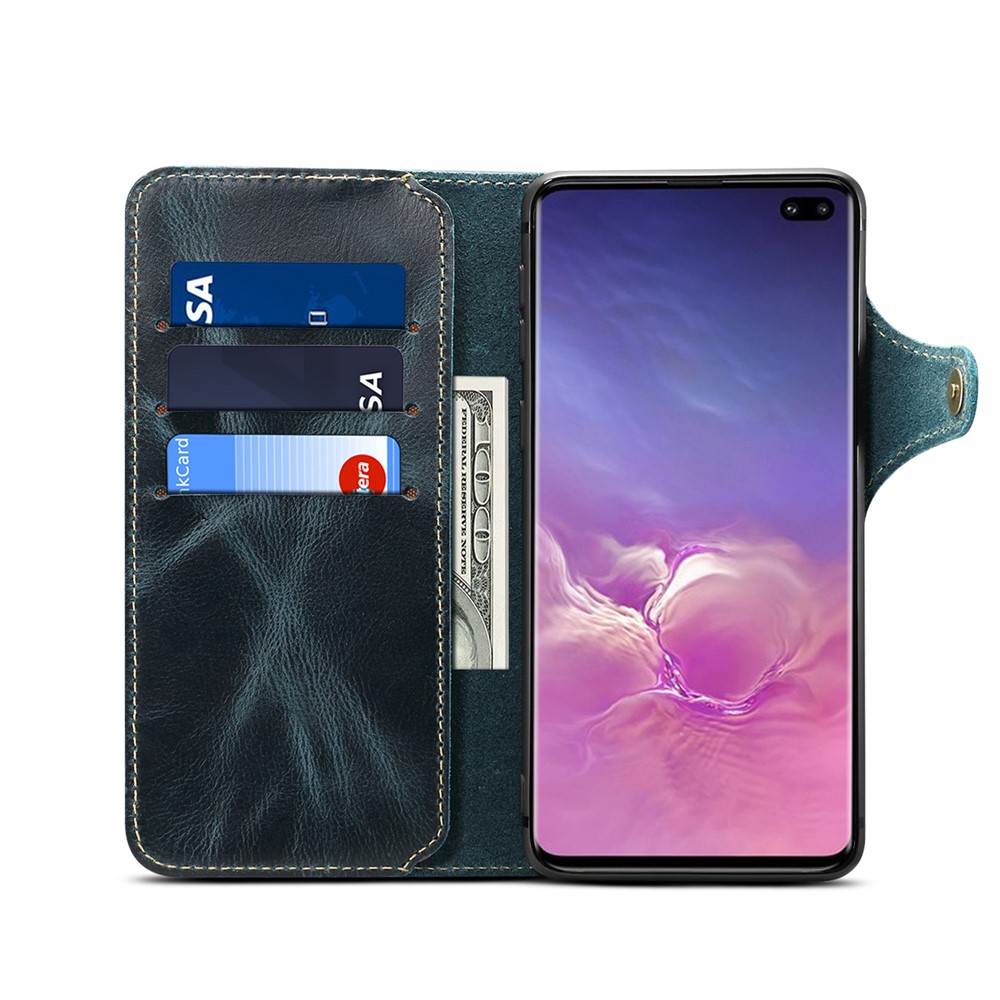 Genuine Wallet Leather Phone Cover with Lanyard for Samsung Galaxy S10 Plus - Green-4