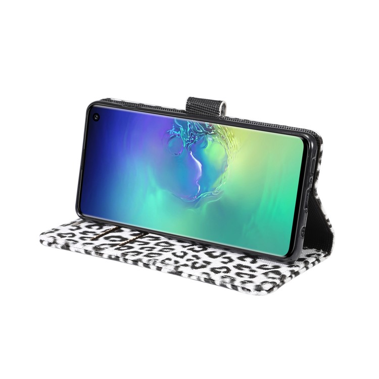 Leopard Pattern Wallet Stand Leather Cover for Samsung Galaxy S10 Plus - White-6