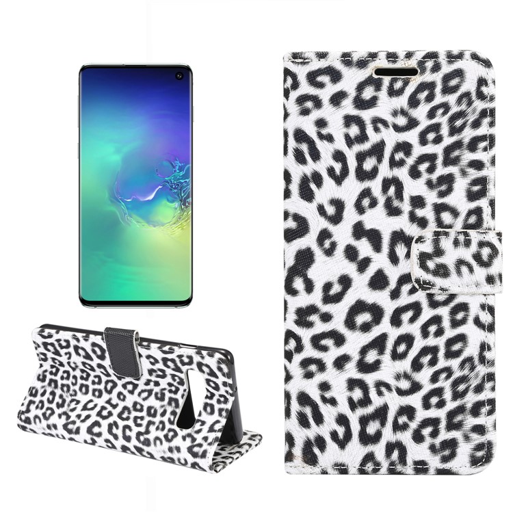 Para Samsung Galaxy S10 Leopard Pattern Stand de Cuero Con Carcasa Móvil - Blanco