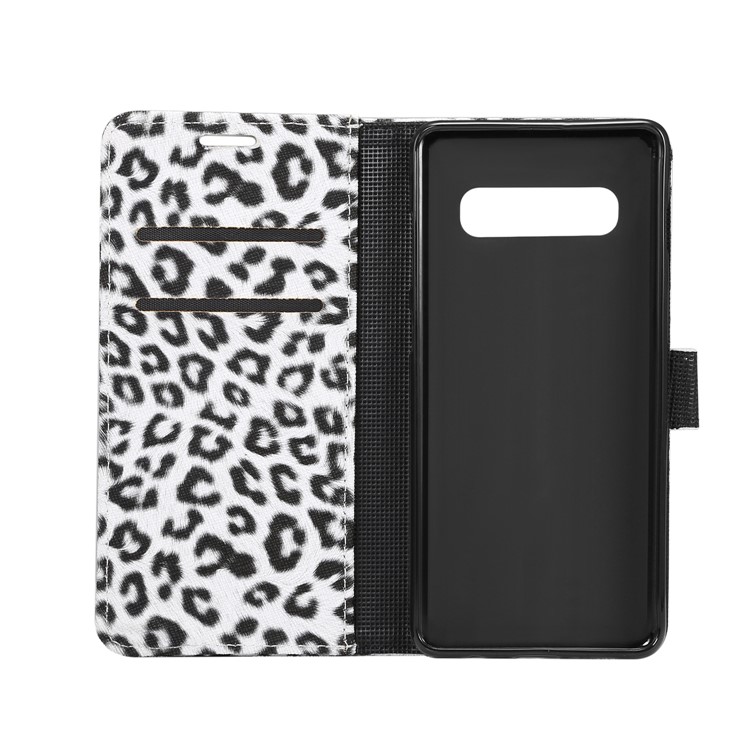 Para Samsung Galaxy S10 Leopard Pattern Stand de Cuero Con Carcasa Móvil - Blanco-4