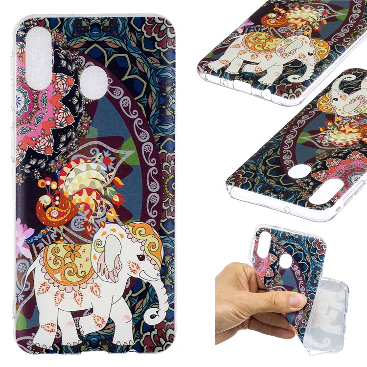 Pattern Printing TPU Mobile Case Shell for Samsung Galaxy M20 - Flower and Elephant-1