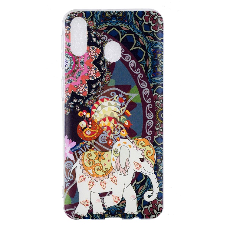 Pattern Printing TPU Mobile Case Shell for Samsung Galaxy M20 - Flower and Elephant-2