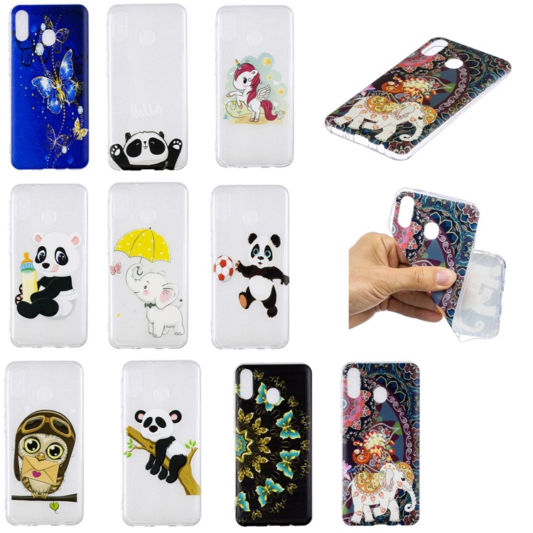 Pattern Printing TPU Mobile Case Shell for Samsung Galaxy M20 - Flower and Elephant-8