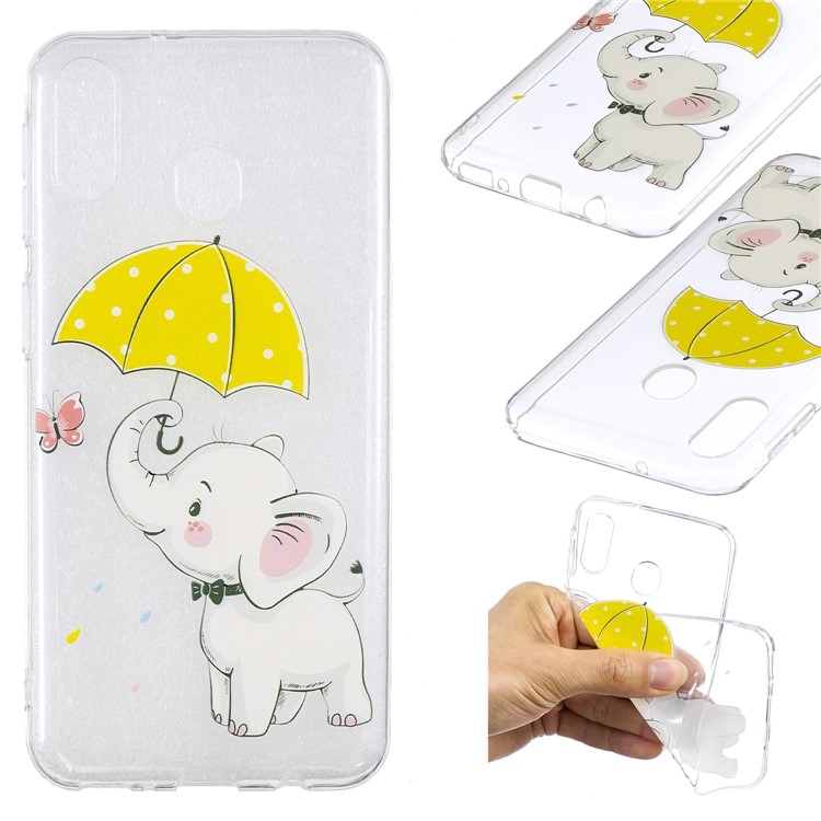 

Pattern Printing TPU Mobile Case Shell for Samsung Galaxy M20 - Elephant Holding an Umbrella, Galaxy M20