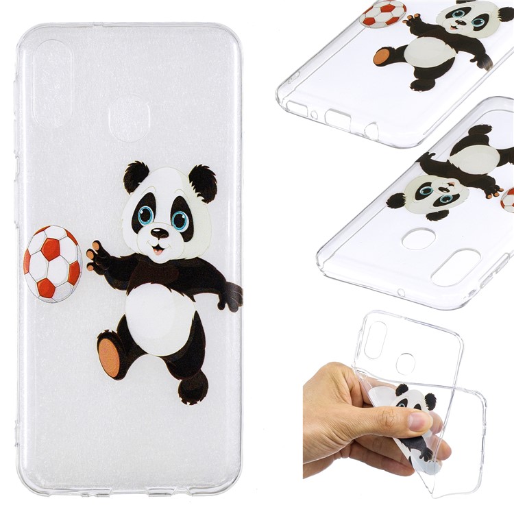 

Pattern Printing TPU Mobile Case Shell for Samsung Galaxy M20 - Panda Plays Football, Galaxy M20