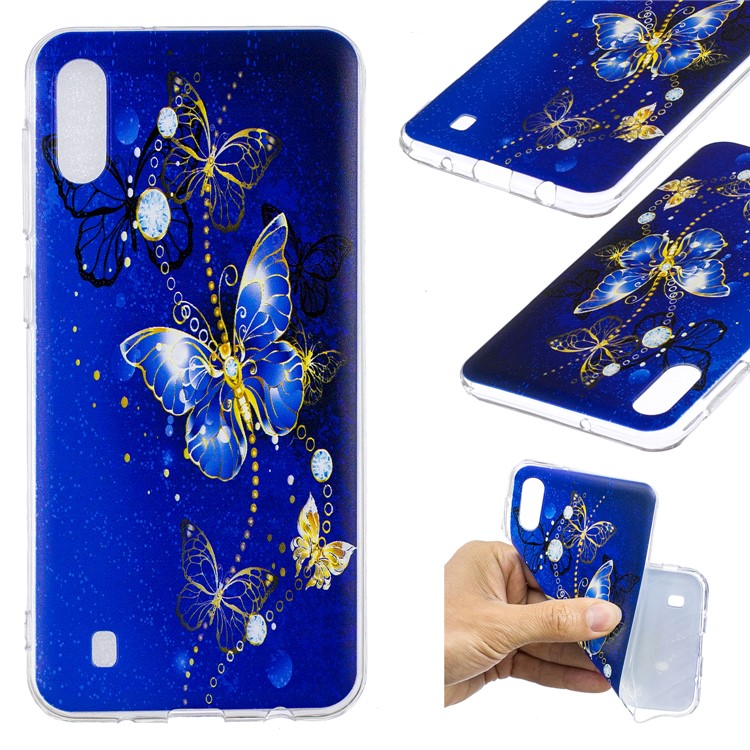 Pattern Printing Soft TPU Phone Case for Samsung Galaxy M10 - Blue Butterfly-1