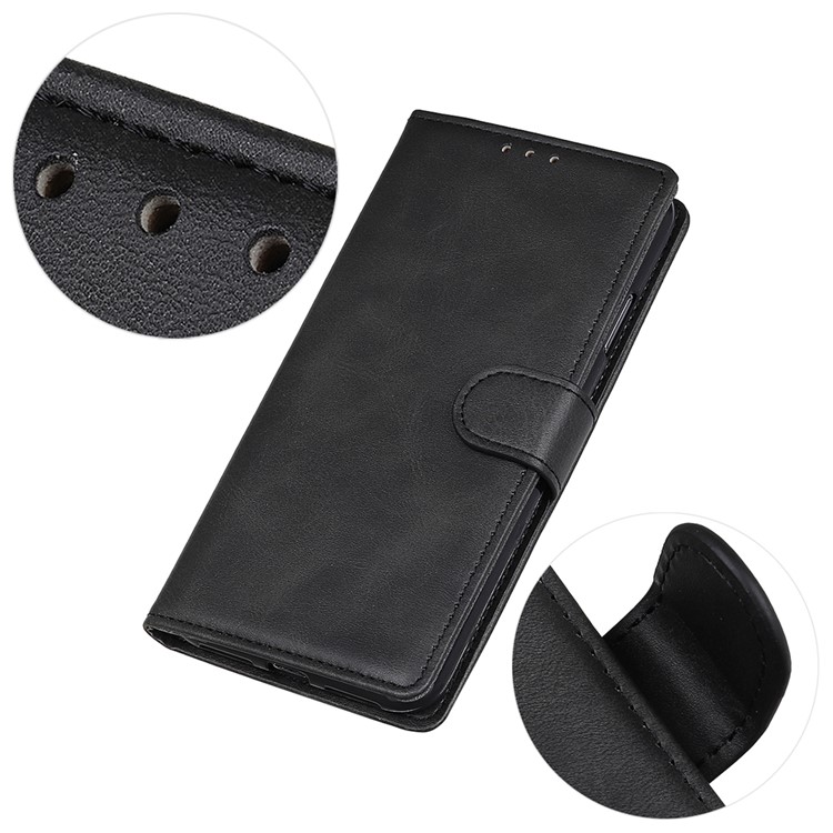 Matte PU Leather Wallet Stand Mobile Case for Samsung Galaxy M10 - Black-3