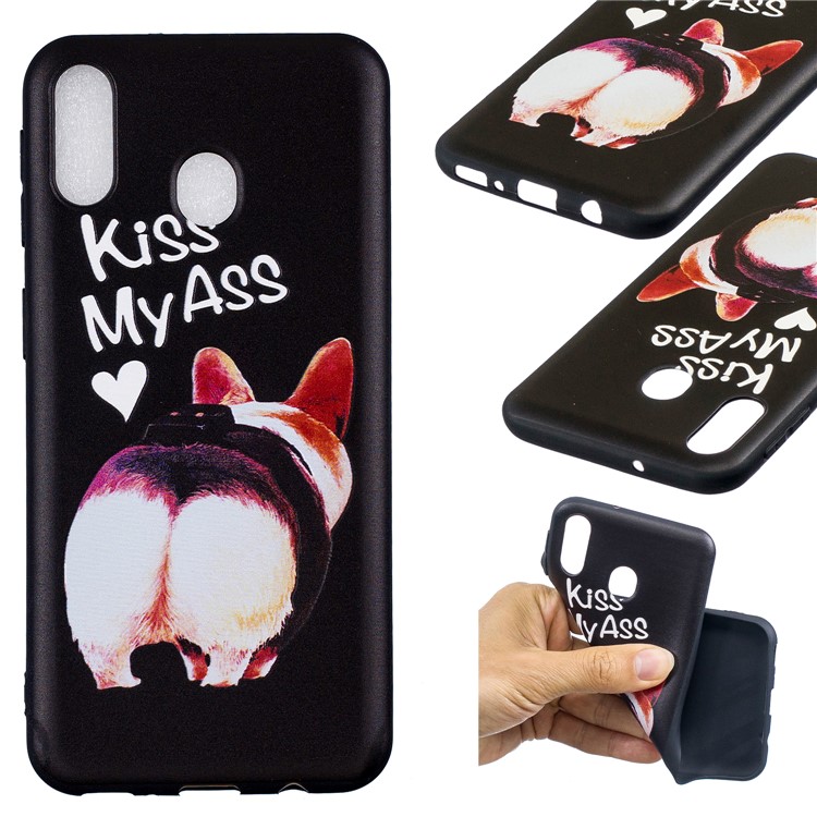 Pattern Printing Embossed TPU Shell Case for Samsung Galaxy M20 - Kiss My Ass-1