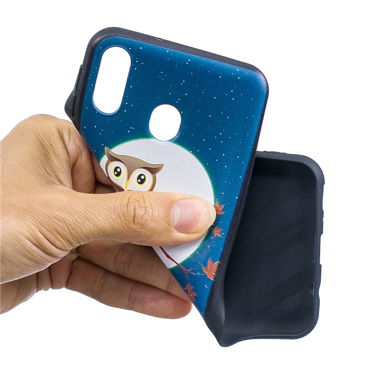 Pattern Printing Embossed TPU Shell Case for Samsung Galaxy M20 - Owl on the Branch-5