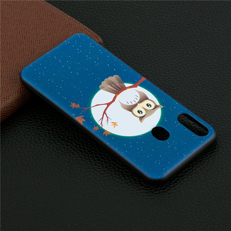 Pattern Printing Embossed TPU Shell Case for Samsung Galaxy M20 - Owl on the Branch-7