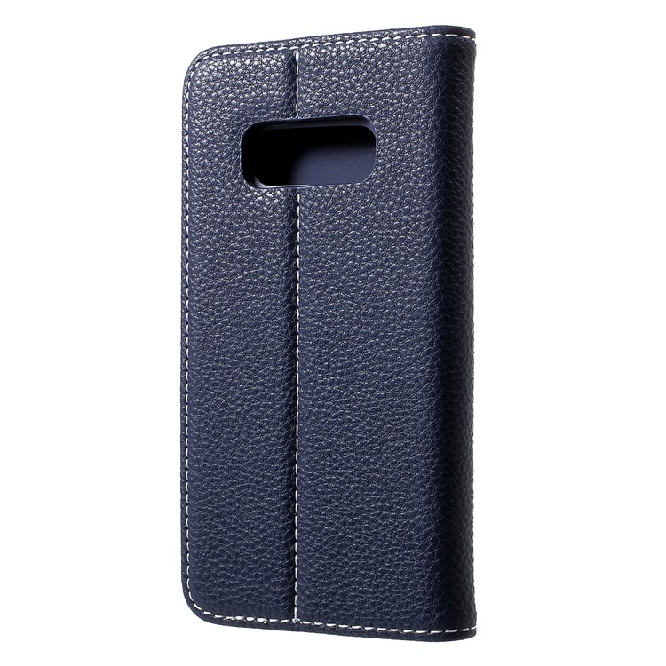 GEBEI Litchi Grain Card Holder Leather Stand Case for Samsung Galaxy S10e - Dark Blue-2