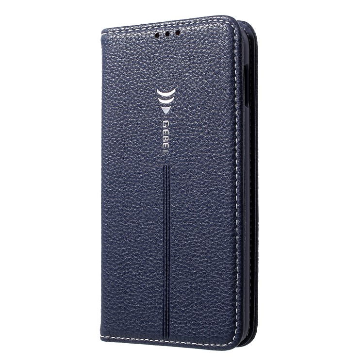 GEBEI Litchi Grain Card Holder Leather Stand Case for Samsung Galaxy S10e - Dark Blue-3