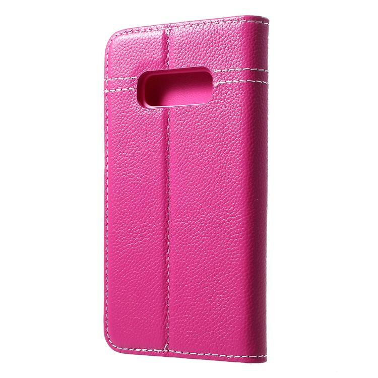 GEBEI Litchi Texture Genuine Leather Flip Cover with Card Holder for Samsung Galaxy S10e - Rose-2